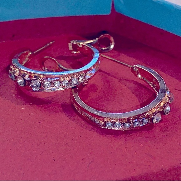 NWT Lovely Rhinestone Accented Hoop Earrings- Available in Gold💛 & Silver🩶 Tones - Picture 6 of 16